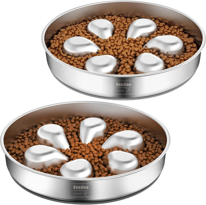 Slow Feeder Dog Bowl-1Cup for Small Puppy, Double-Layer 304 Stainless Steel Puzzle Bowl, Anti-Choking for Fast Eaters, Heavy-Duty Non-Slip Base, Dishwasher Safe