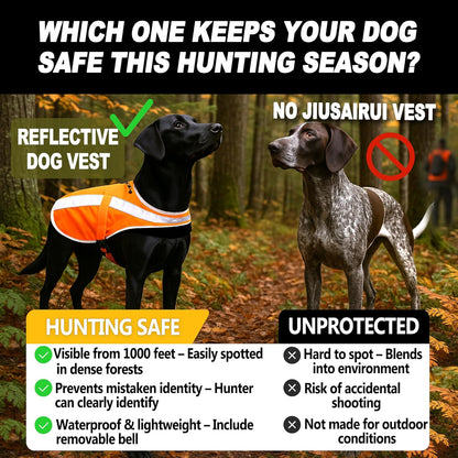 Reflective Dog Hunting Vest – Blaze Orange Safety Vest with Removable Bell, Waterproof and Lightweight (M)