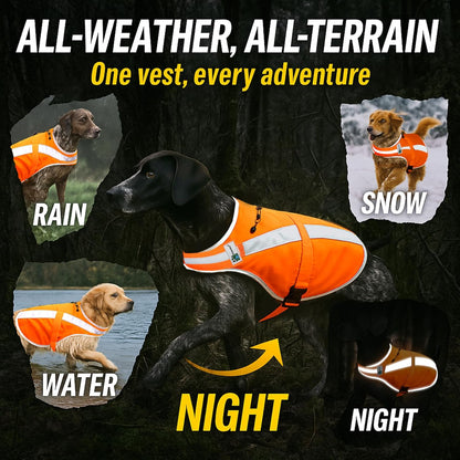 Reflective Dog Hunting Vest – Blaze Orange Safety Vest with Removable Bell, Waterproof and Lightweight (M)