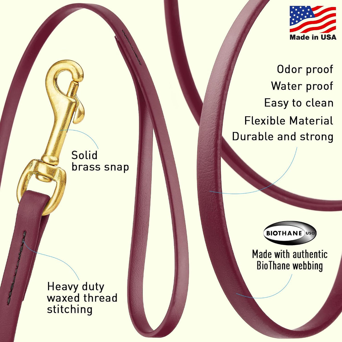 Biothane Working Lead for Dogs 6ft Black - Colors B