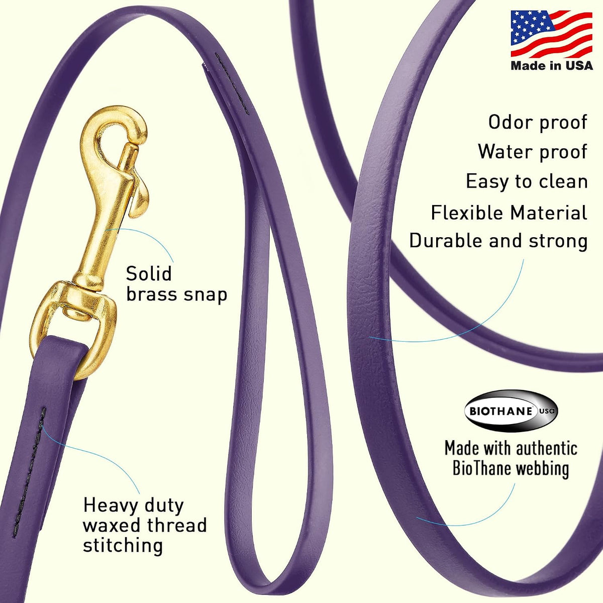 Biothane Working Lead for Dogs 6ft Black - Colors B