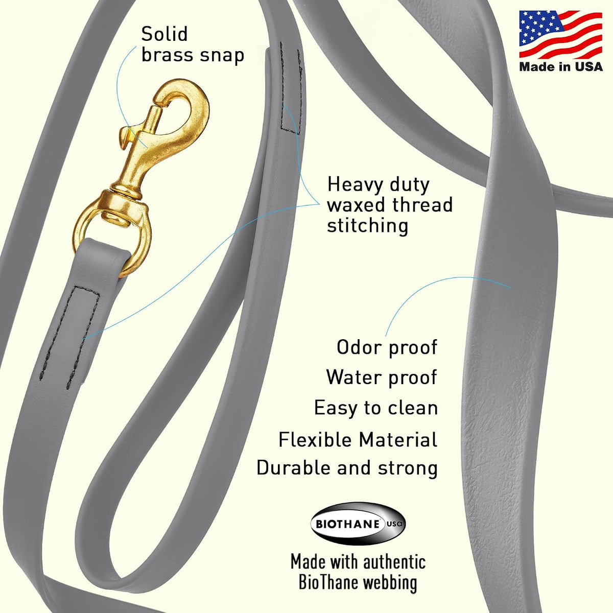 Biothane Working Lead for Dogs 6ft Black - Colors B