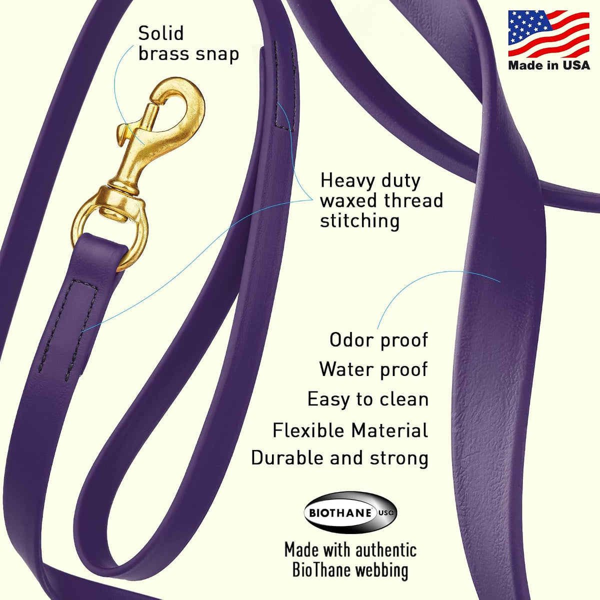 Biothane Working Lead for Dogs 6ft Black - Colors B