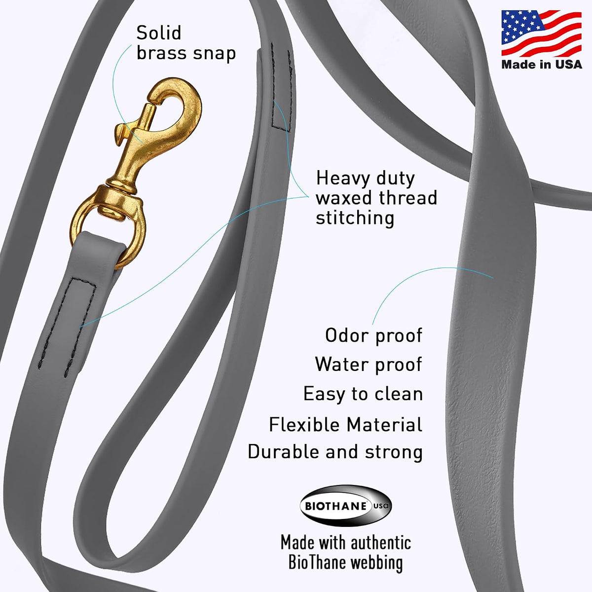 Biothane Working Lead for Dogs 6ft Black - Colors B