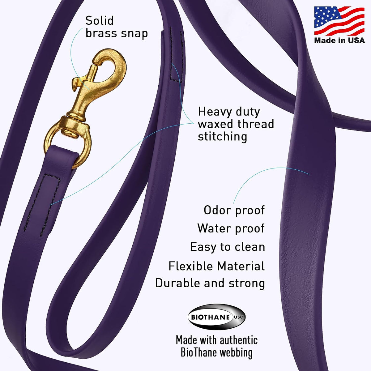 Biothane Working Lead for Dogs 6ft Black - Colors B