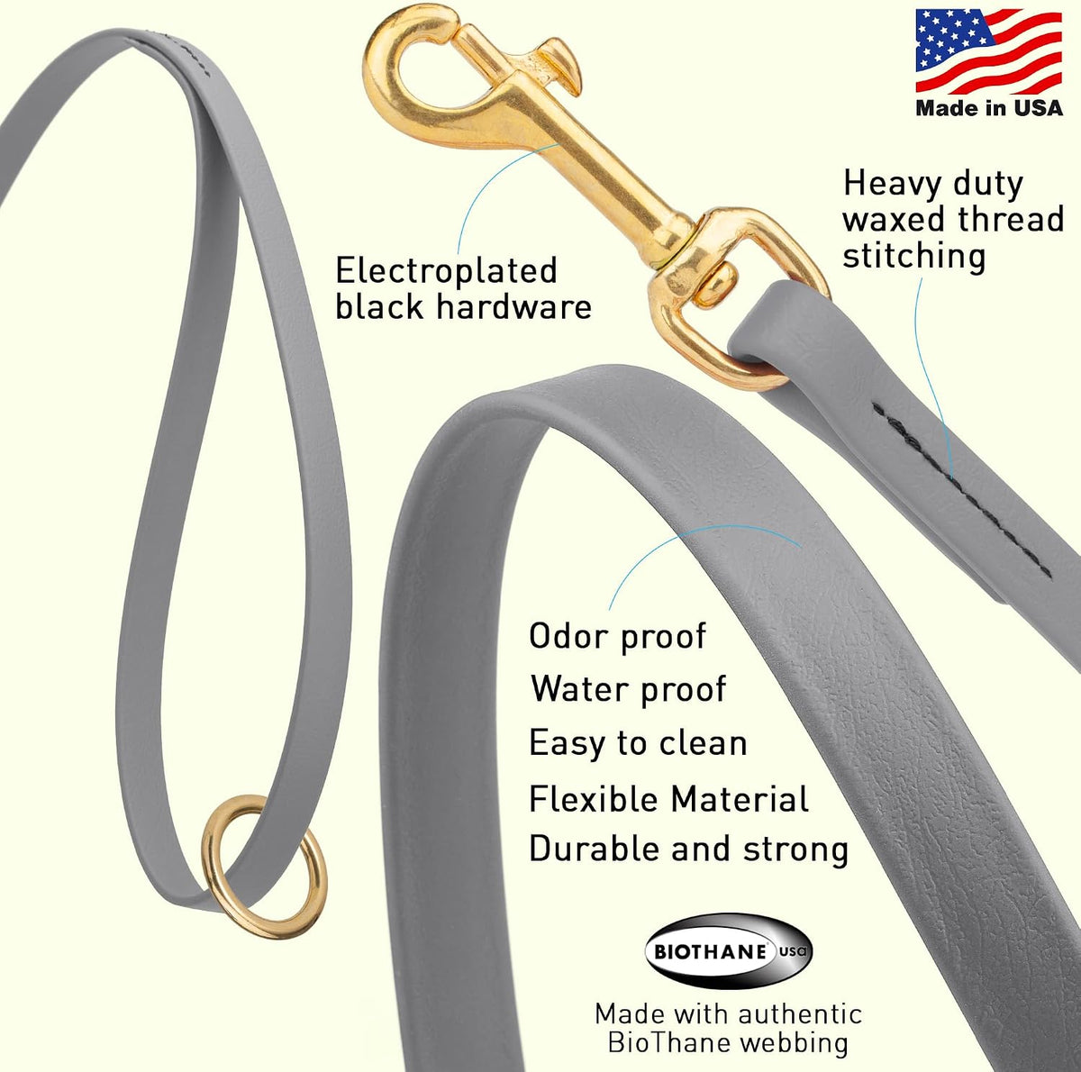 Biothane Working Lead for Dogs 6ft Black - Colors B