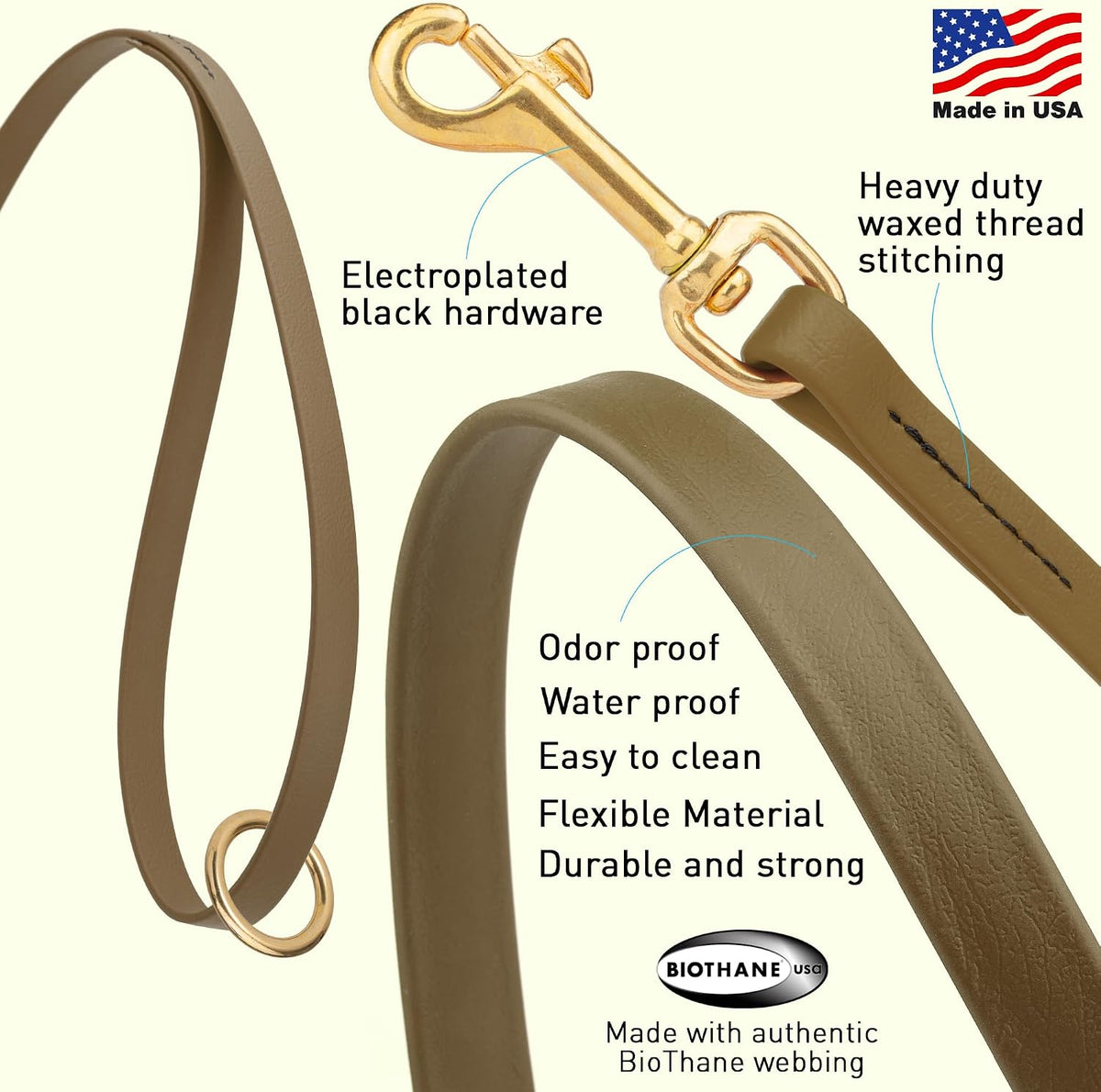 Biothane Working Lead for Dogs 6ft Black - Colors B