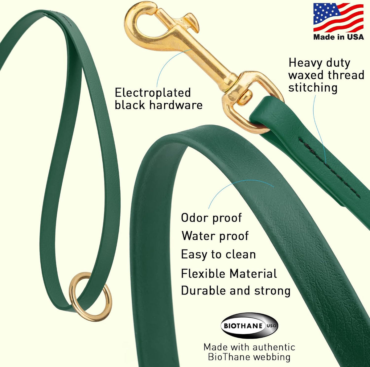 Biothane Working Lead for Dogs 6ft Black - Colors B