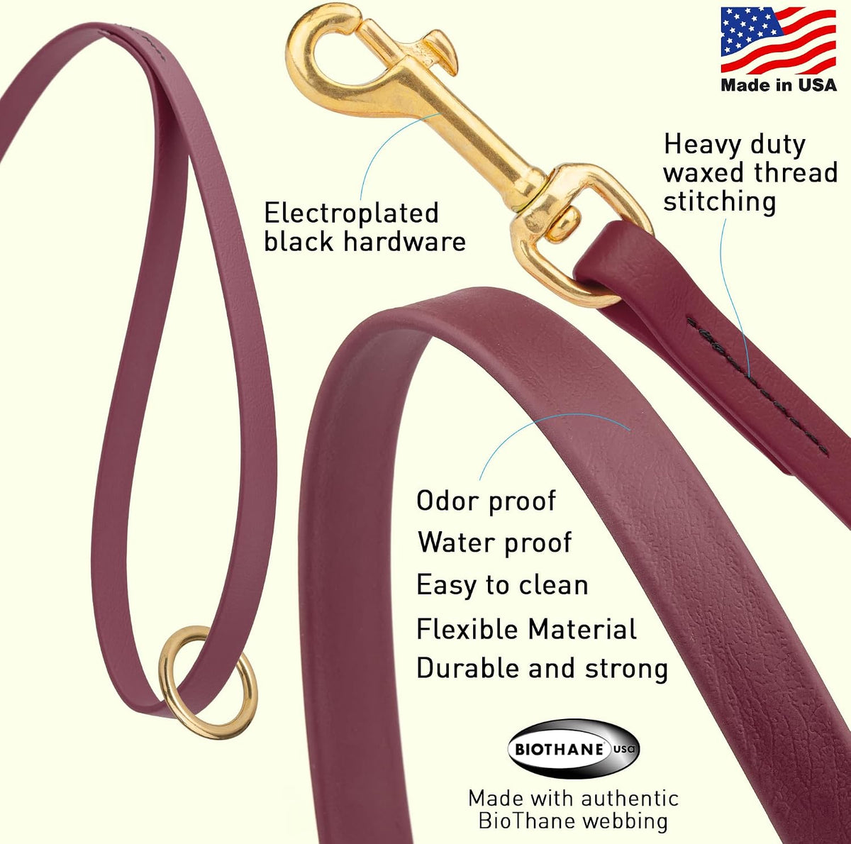 Biothane Working Lead for Dogs 6ft Black - Colors B