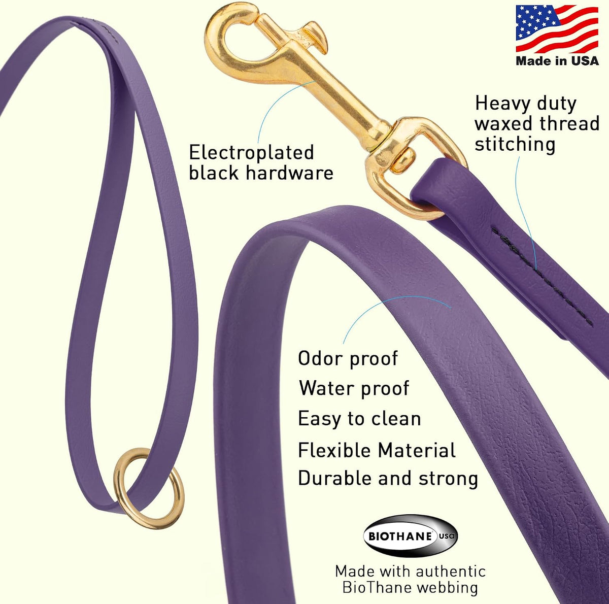 Biothane Working Lead for Dogs 6ft Black - Colors B