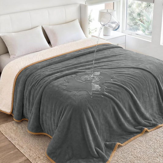 Waterproof Pet Blanket, Washable Reversible Sherpa Fleece Throw | Liquid-proof furniture protector for bed and couch, soft reversible sherpa fleece for dogs, cats grey, XS