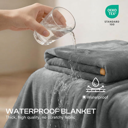 Waterproof Pet Blanket, Washable Reversible Sherpa Fleece Throw | Liquid-proof furniture protector for bed and couch, soft reversible sherpa fleece for dogs, cats grey, XS