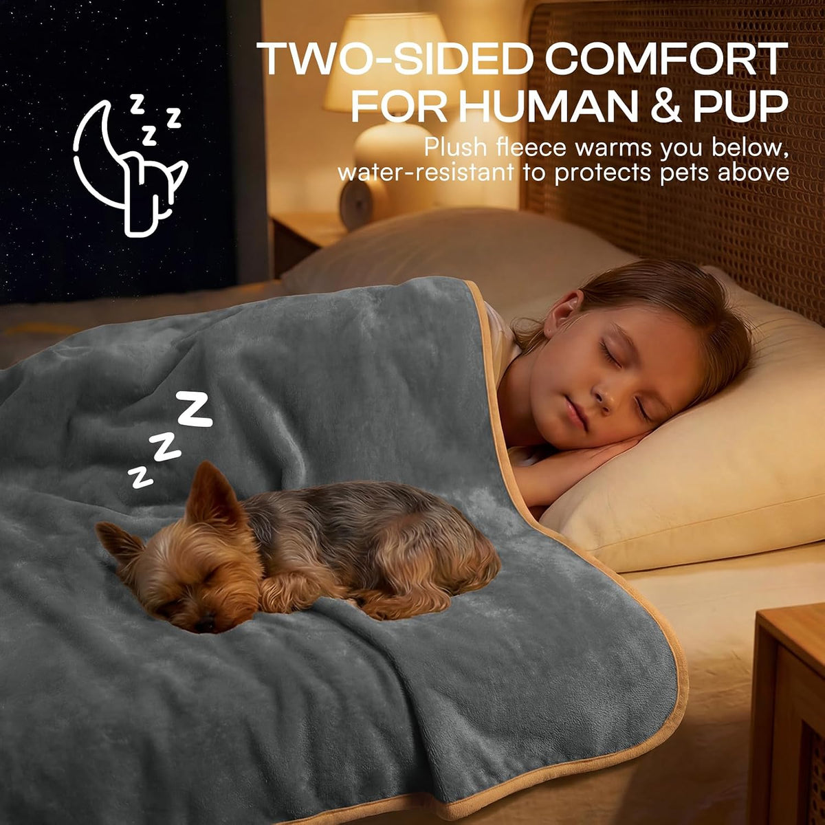 Waterproof Pet Blanket, Washable Reversible Sherpa Fleece Throw | Liquid-proof furniture protector for bed and couch, soft reversible sherpa fleece for dogs, cats grey, XS