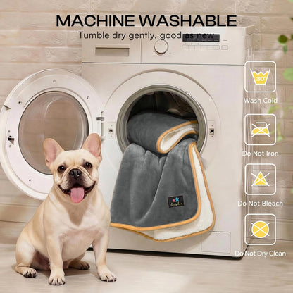 Waterproof Pet Blanket, Washable Reversible Sherpa Fleece Throw | Liquid-proof furniture protector for bed and couch, soft reversible sherpa fleece for dogs, cats grey, XS