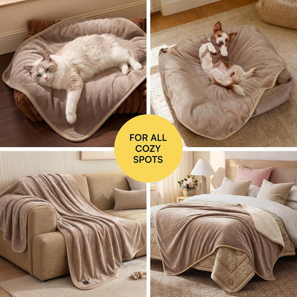 Waterproof Pet Blanket, Washable Reversible Sherpa Fleece Throw | Liquid-proof furniture protector for bed and couch, soft reversible sherpa fleece for dogs, cats grey, XS