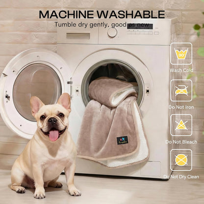 Waterproof Pet Blanket, Washable Reversible Sherpa Fleece Throw | Liquid-proof furniture protector for bed and couch, soft reversible sherpa fleece for dogs, cats grey, XS