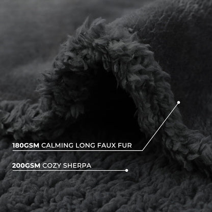 Waterproof Pet Blanket, Washable Reversible Sherpa Fleece Throw | Liquid-proof furniture protector for bed and couch, soft reversible sherpa fleece for dogs, cats grey, XS