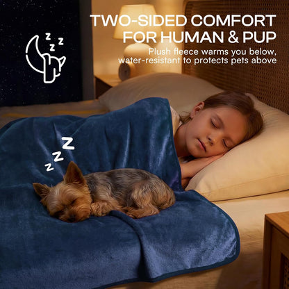 Waterproof Pet Blanket, Washable Reversible Sherpa Fleece Throw | Liquid-proof furniture protector for bed and couch, soft reversible sherpa fleece for dogs, cats grey, XS