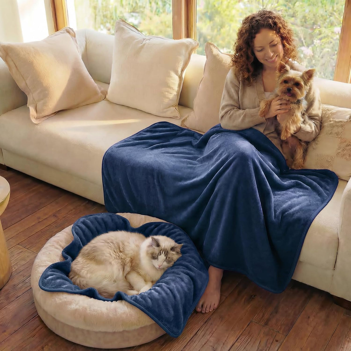 Waterproof Pet Blanket, Washable Reversible Sherpa Fleece Throw | Liquid-proof furniture protector for bed and couch, soft reversible sherpa fleece for dogs, cats grey, XS