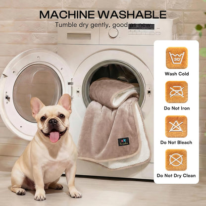 Waterproof Pet Blanket, Washable Reversible Sherpa Fleece Throw | Liquid-proof furniture protector for bed and couch, soft reversible sherpa fleece for dogs, cats grey, XS