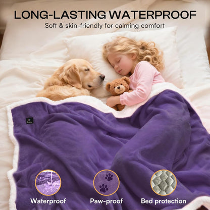 Waterproof Pet Blanket, Washable Reversible Sherpa Fleece Throw | Liquid-proof furniture protector for bed and couch, soft reversible sherpa fleece for dogs, cats grey, XS