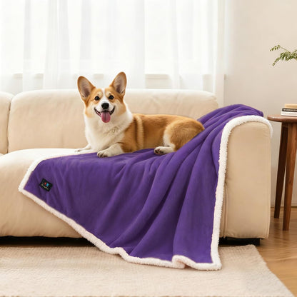 Waterproof Pet Blanket, Washable Reversible Sherpa Fleece Throw | Liquid-proof furniture protector for bed and couch, soft reversible sherpa fleece for dogs, cats grey, XS