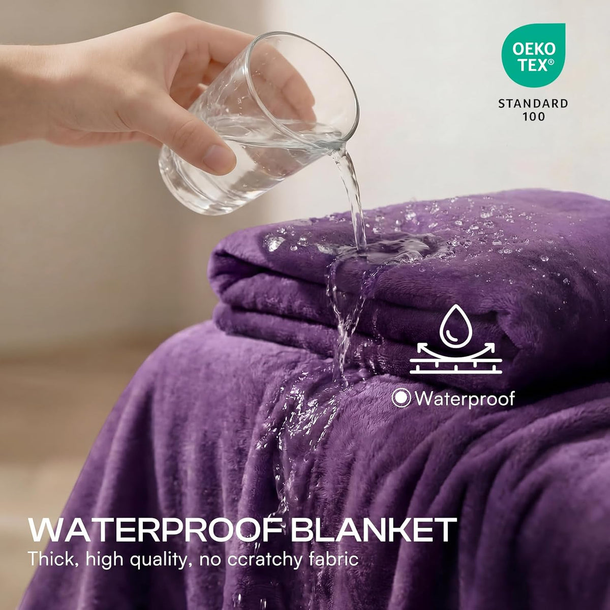 Waterproof Pet Blanket, Washable Reversible Sherpa Fleece Throw | Liquid-proof furniture protector for bed and couch, soft reversible sherpa fleece for dogs, cats grey, XS