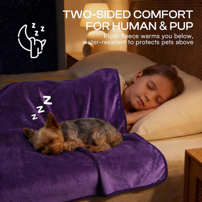 Waterproof Pet Blanket, Washable Reversible Sherpa Fleece Throw | Liquid-proof furniture protector for bed and couch, soft reversible sherpa fleece for dogs, cats grey, XS