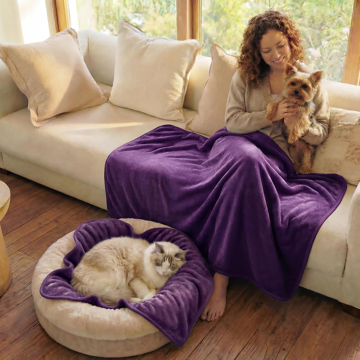 Waterproof Pet Blanket, Washable Reversible Sherpa Fleece Throw | Liquid-proof furniture protector for bed and couch, soft reversible sherpa fleece for dogs, cats grey, XS