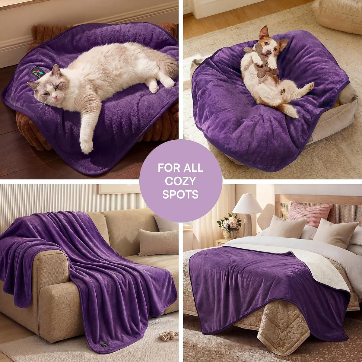Waterproof Pet Blanket, Washable Reversible Sherpa Fleece Throw | Liquid-proof furniture protector for bed and couch, soft reversible sherpa fleece for dogs, cats grey, XS