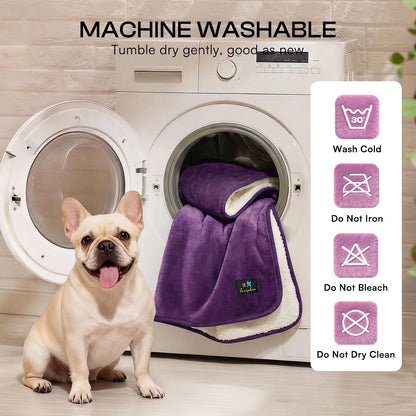 Waterproof Pet Blanket, Washable Reversible Sherpa Fleece Throw | Liquid-proof furniture protector for bed and couch, soft reversible sherpa fleece for dogs, cats grey, XS