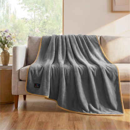Waterproof Pet Blanket, Washable Reversible Sherpa Fleece Throw | Liquid-proof furniture protector for bed and couch, soft reversible sherpa fleece for dogs, cats grey, XS