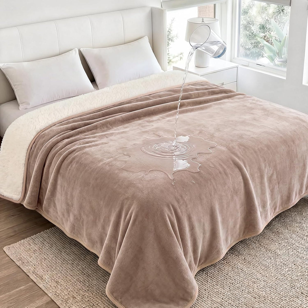 Waterproof Pet Blanket, Washable Reversible Sherpa Fleece Throw | Liquid-proof furniture protector for bed and couch, soft reversible sherpa fleece for dogs, cats grey, XS