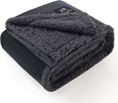 Waterproof Pet Blanket, Washable Reversible Sherpa Fleece Throw | Liquid-proof furniture protector for bed and couch, soft reversible sherpa fleece for dogs, cats grey, XS
