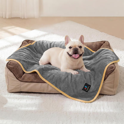 Waterproof Pet Blanket, Washable Reversible Sherpa Fleece Throw | Liquid-proof furniture protector for bed and couch, soft reversible sherpa fleece for dogs, cats grey, XS
