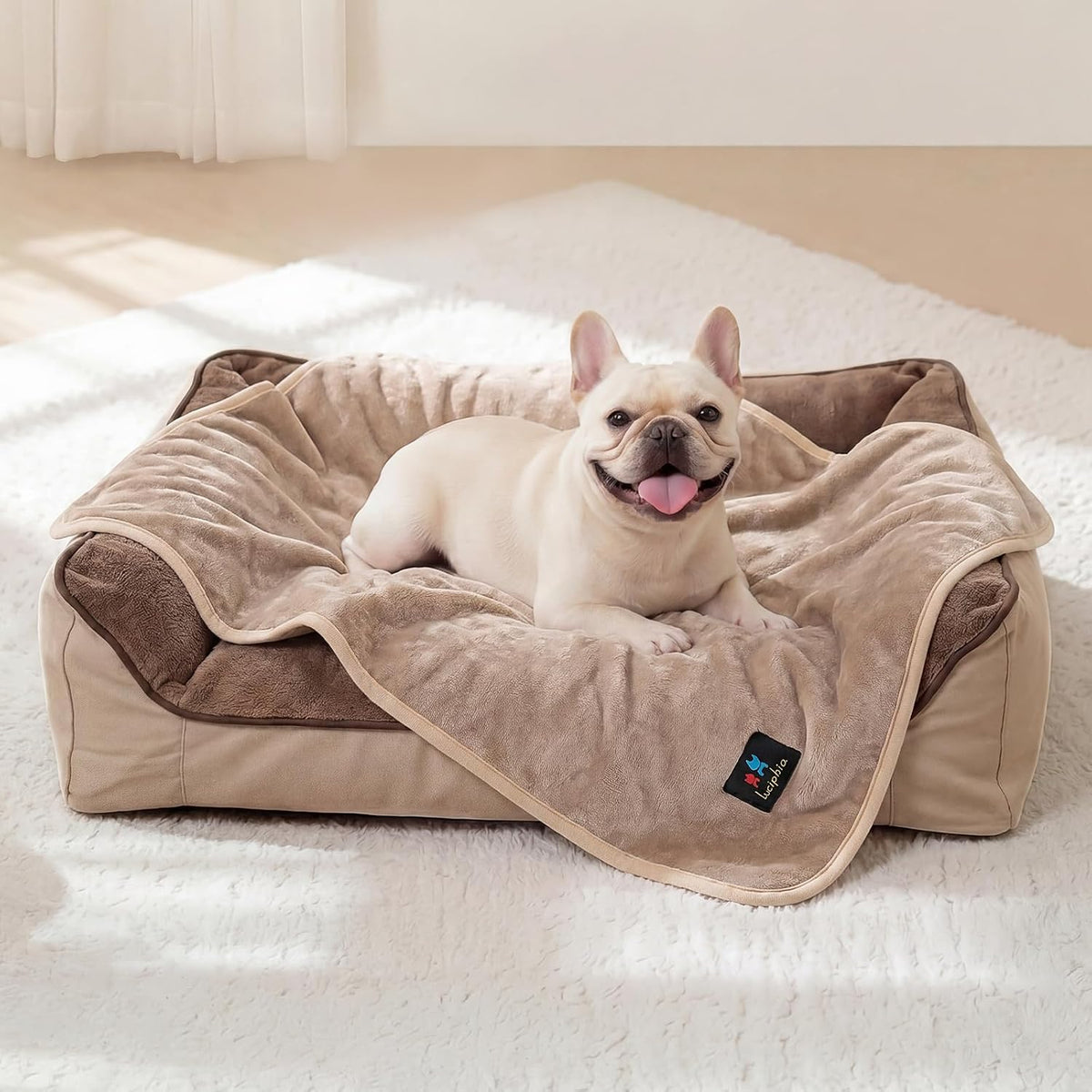 Waterproof Pet Blanket, Washable Reversible Sherpa Fleece Throw | Liquid-proof furniture protector for bed and couch, soft reversible sherpa fleece for dogs, cats grey, XS