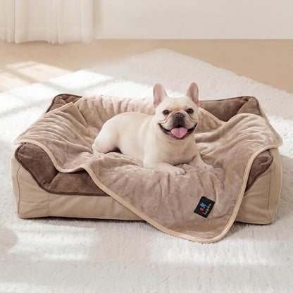 Waterproof Pet Blanket, Washable Reversible Sherpa Fleece Throw | Liquid-proof furniture protector for bed and couch, soft reversible sherpa fleece for dogs, cats grey, XS