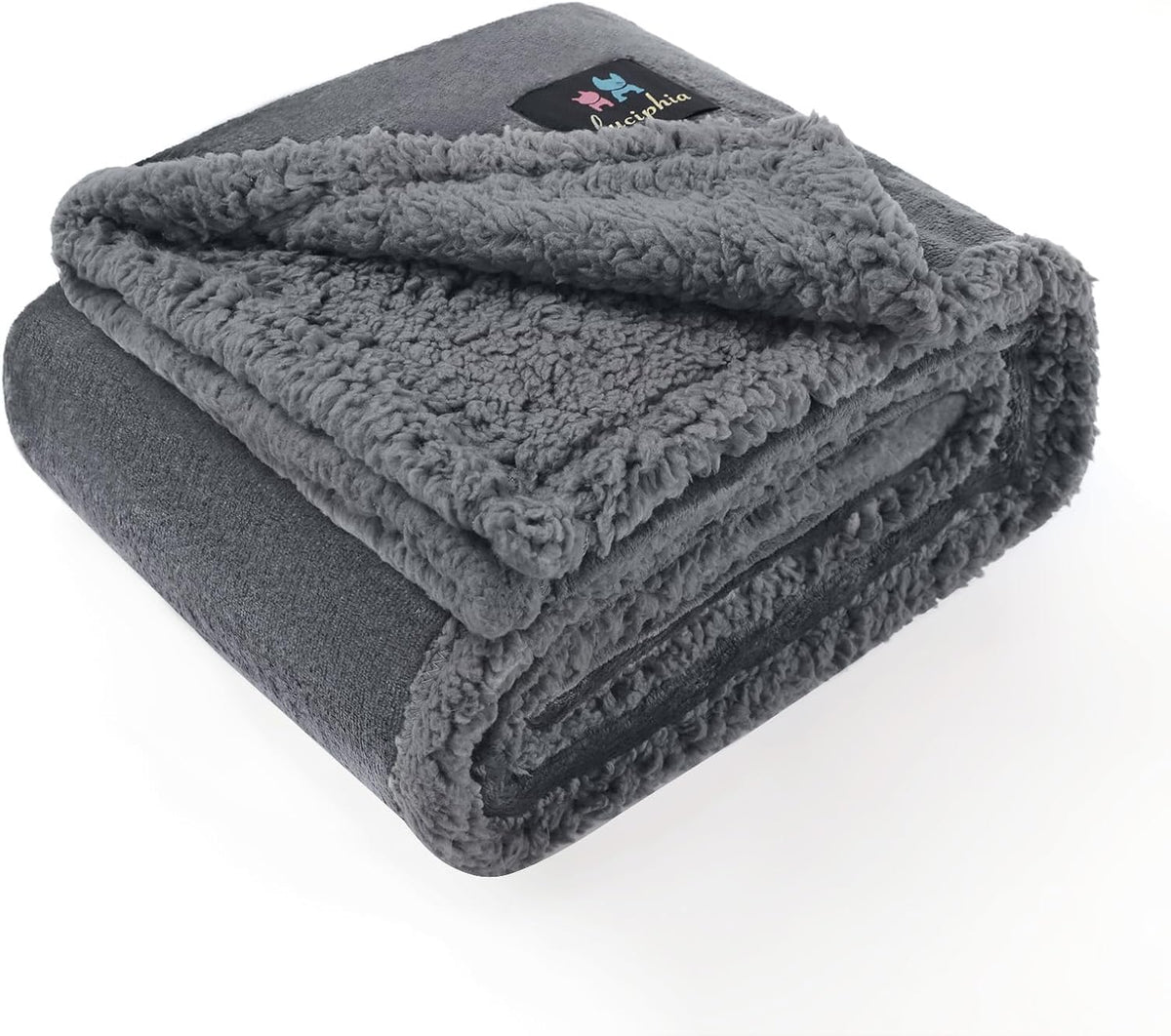 Waterproof Pet Blanket, Washable Reversible Sherpa Fleece Throw | Liquid-proof furniture protector for bed and couch, soft reversible sherpa fleece for dogs, cats grey, XS