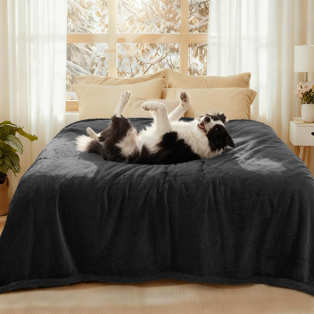 Waterproof Pet Blanket, Washable Reversible Sherpa Fleece Throw | Liquid-proof furniture protector for bed and couch, soft reversible sherpa fleece for dogs, cats grey, XS