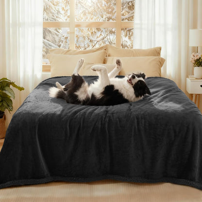 Waterproof Pet Blanket, Washable Reversible Sherpa Fleece Throw | Liquid-proof furniture protector for bed and couch, soft reversible sherpa fleece for dogs, cats grey, XS