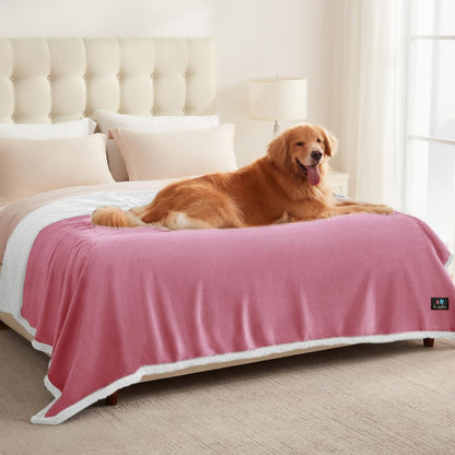 Waterproof Pet Blanket, Washable Reversible Sherpa Fleece Throw | Liquid-proof furniture protector for bed and couch, soft reversible sherpa fleece for dogs, cats grey, XS
