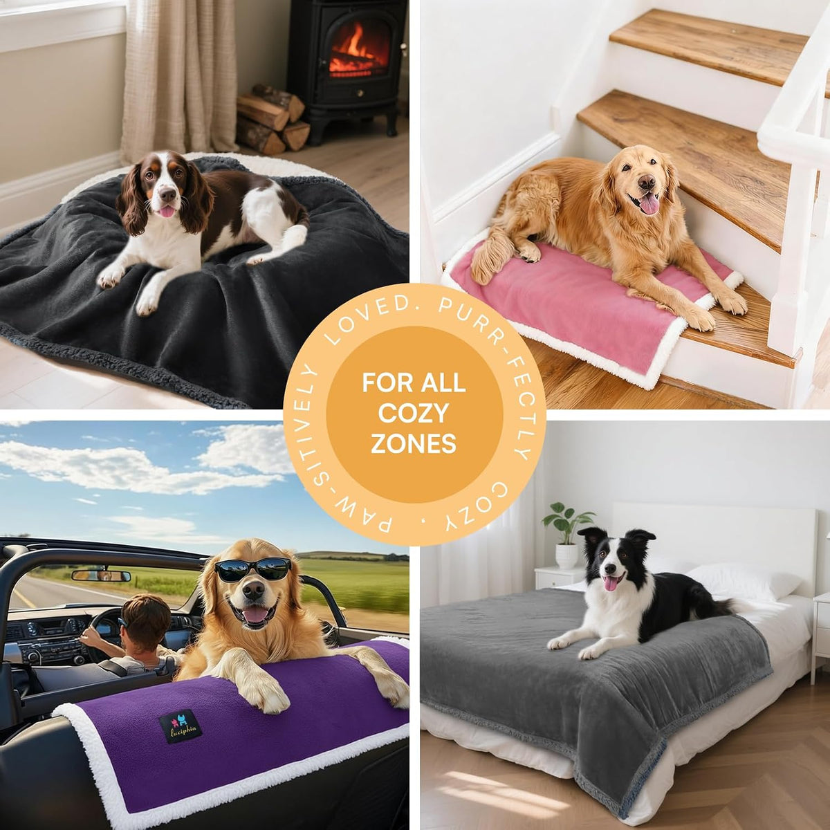 Waterproof Pet Blanket, Washable Reversible Sherpa Fleece Throw | Liquid-proof furniture protector for bed and couch, soft reversible sherpa fleece for dogs, cats grey, XS