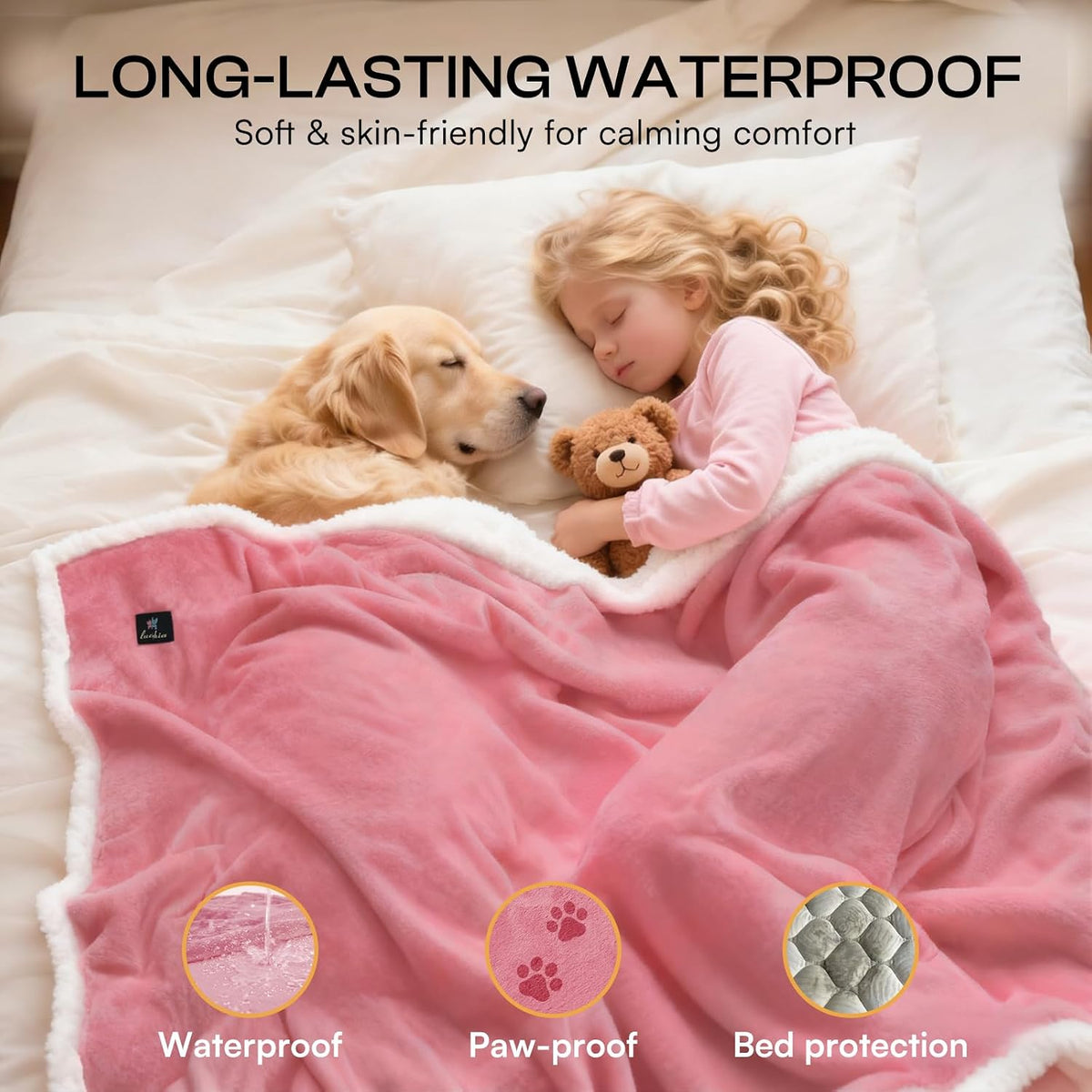 Waterproof Pet Blanket, Washable Reversible Sherpa Fleece Throw | Liquid-proof furniture protector for bed and couch, soft reversible sherpa fleece for dogs, cats grey, XS