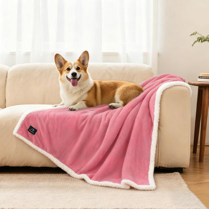 Waterproof Pet Blanket, Washable Reversible Sherpa Fleece Throw | Liquid-proof furniture protector for bed and couch, soft reversible sherpa fleece for dogs, cats grey, XS