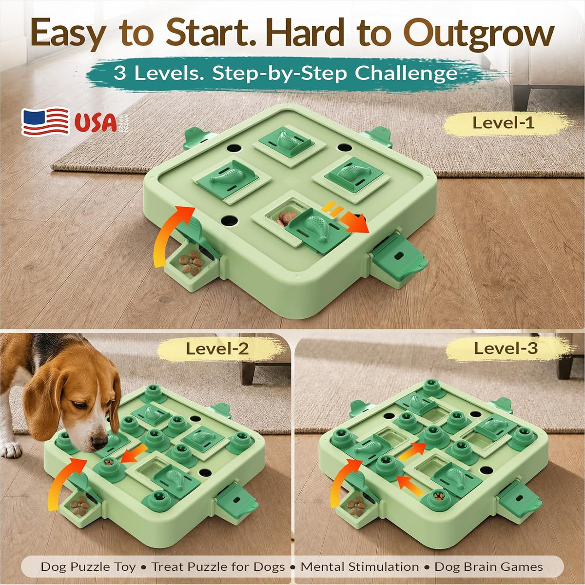 KADTC Dog Chess Puzzle Toy, 3-Levels, Mental Stimulation for Smart Dogs