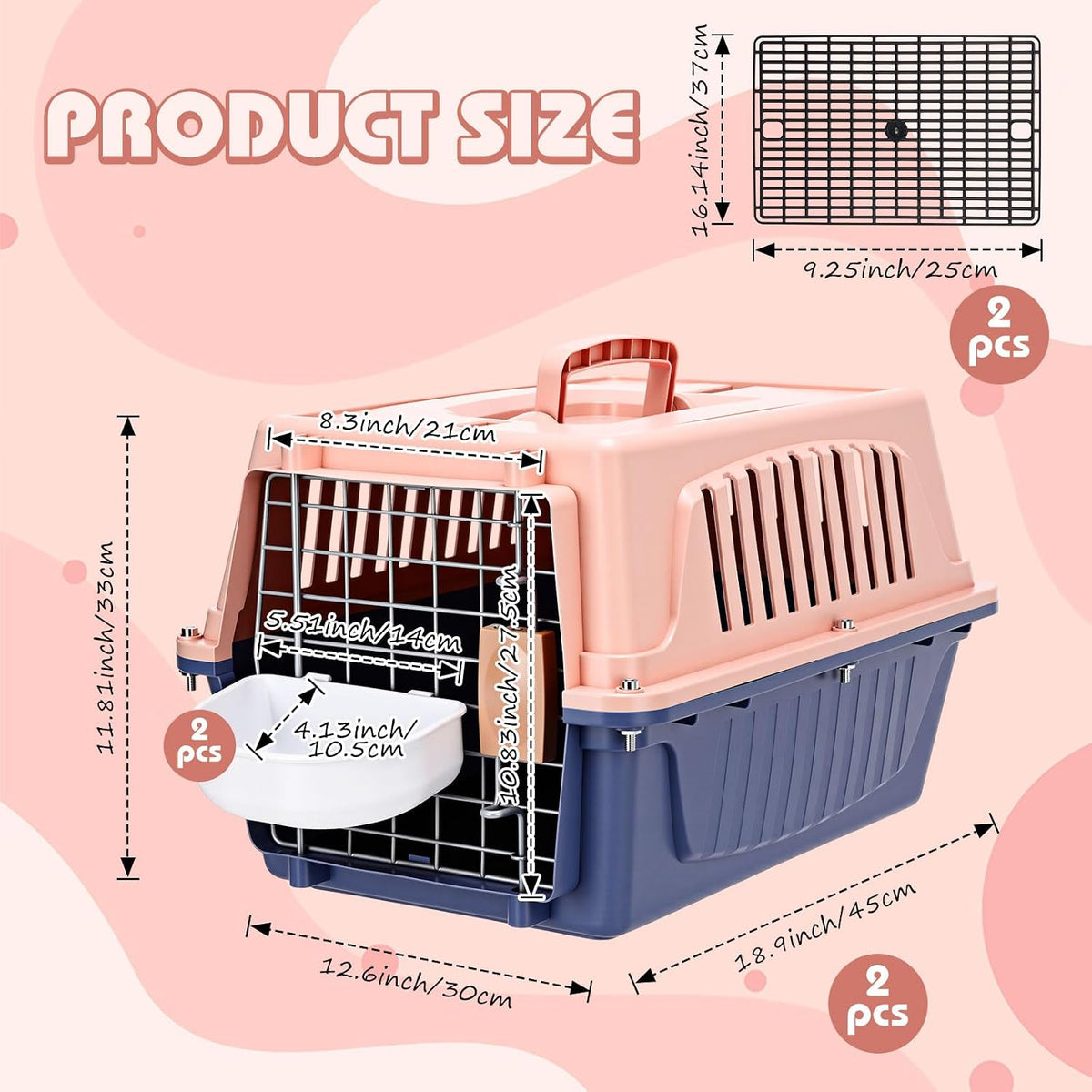 2 Set 18.9" Pet Carrier for Small Cats and Dogs, Hard Sided Plastic Cat Kennel for Pet with Front Door Security Lock Fully Breathable Travel Crate, up to 13 Lbs(Blue,18.9 x 12.6 x 11.8 Inch)