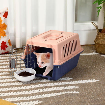 2 Set 18.9" Pet Carrier for Small Cats and Dogs, Hard Sided Plastic Cat Kennel for Pet with Front Door Security Lock Fully Breathable Travel Crate, up to 13 Lbs(Blue,18.9 x 12.6 x 11.8 Inch)