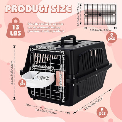 2 Set 18.9" Pet Carrier for Small Cats and Dogs, Hard Sided Plastic Cat Kennel for Pet with Front Door Security Lock Fully Breathable Travel Crate, up to 13 Lbs(Blue,18.9 x 12.6 x 11.8 Inch)