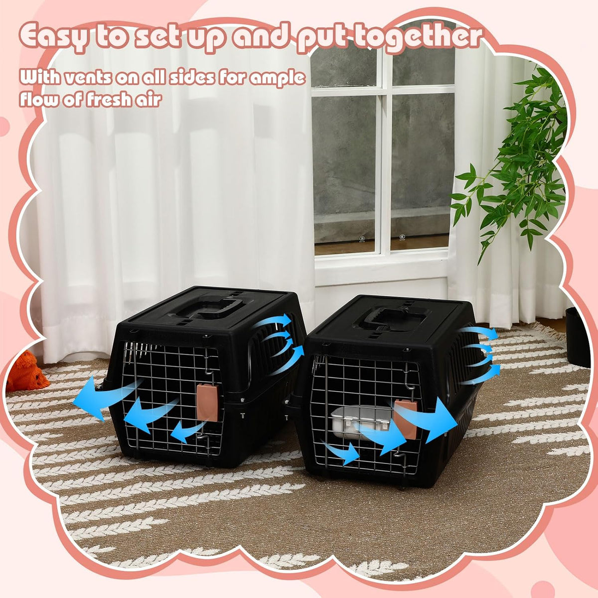2 Set 18.9" Pet Carrier for Small Cats and Dogs, Hard Sided Plastic Cat Kennel for Pet with Front Door Security Lock Fully Breathable Travel Crate, up to 13 Lbs(Blue,18.9 x 12.6 x 11.8 Inch)