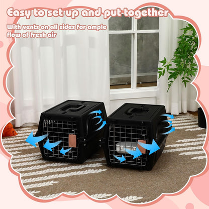 2 Set 18.9" Pet Carrier for Small Cats and Dogs, Hard Sided Plastic Cat Kennel for Pet with Front Door Security Lock Fully Breathable Travel Crate, up to 13 Lbs(Blue,18.9 x 12.6 x 11.8 Inch)
